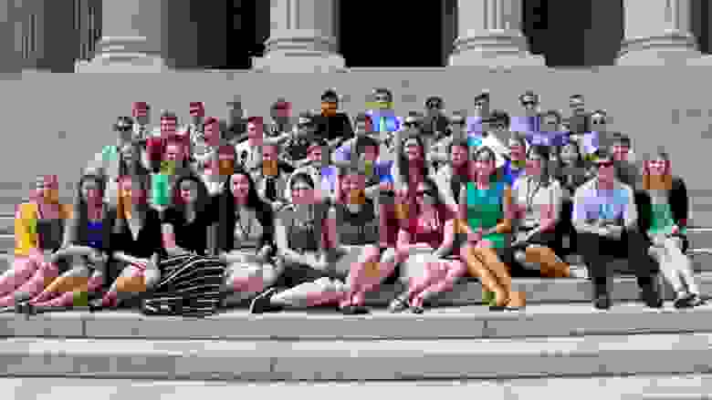 Crowd of Scholarship Award Winners on the Steps of Congress