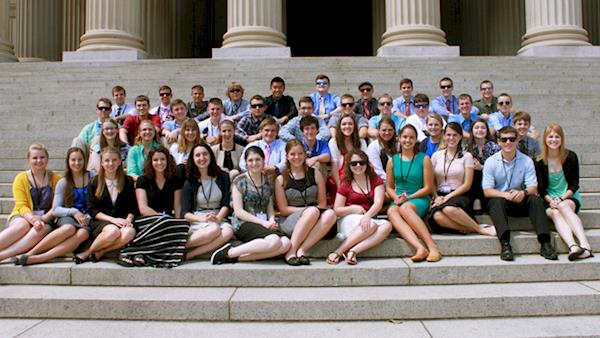 Crowd of Scholarship Award Winners on the Steps of Congress